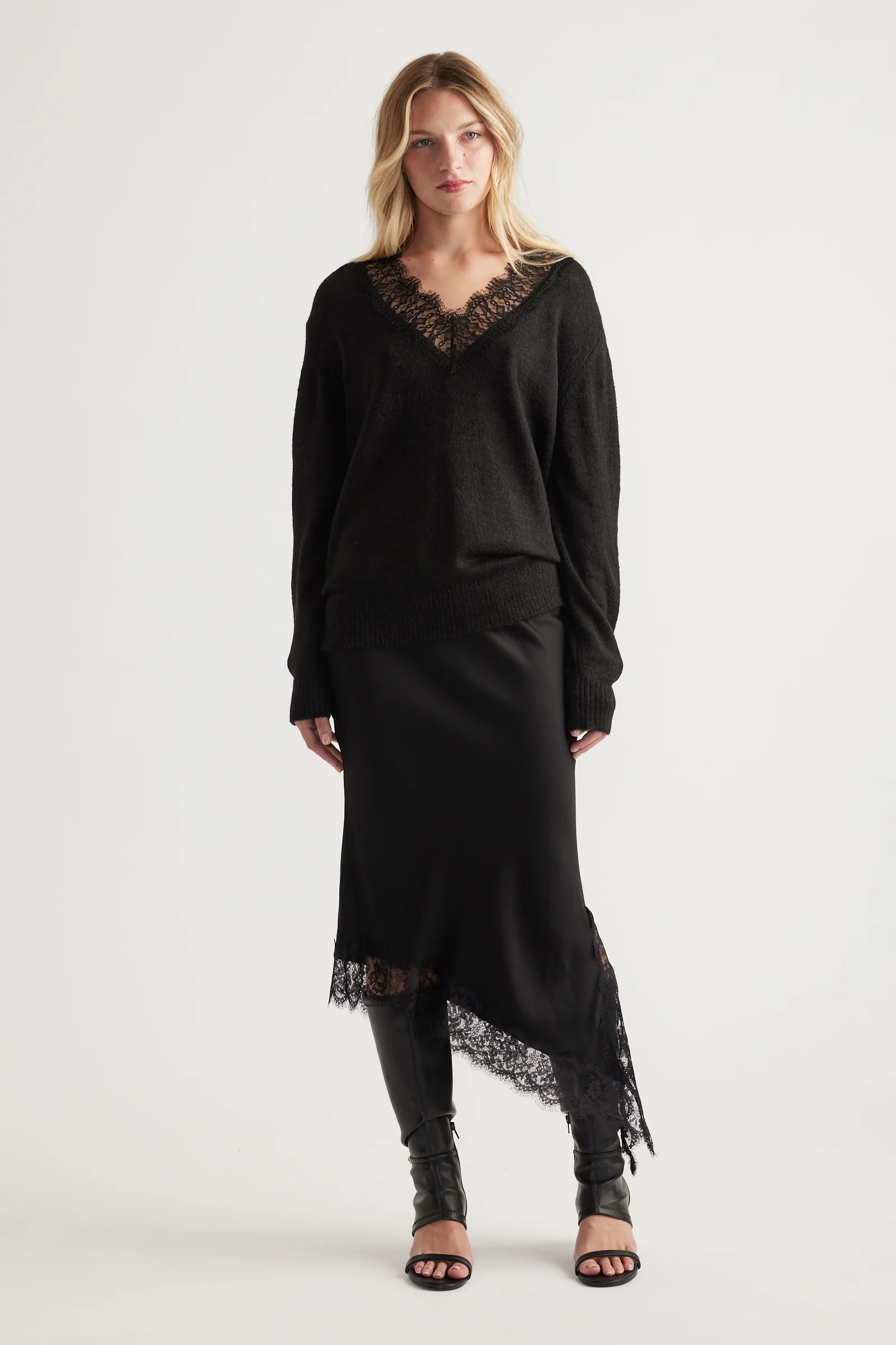 Celia Lace Trim V Neck Jumper