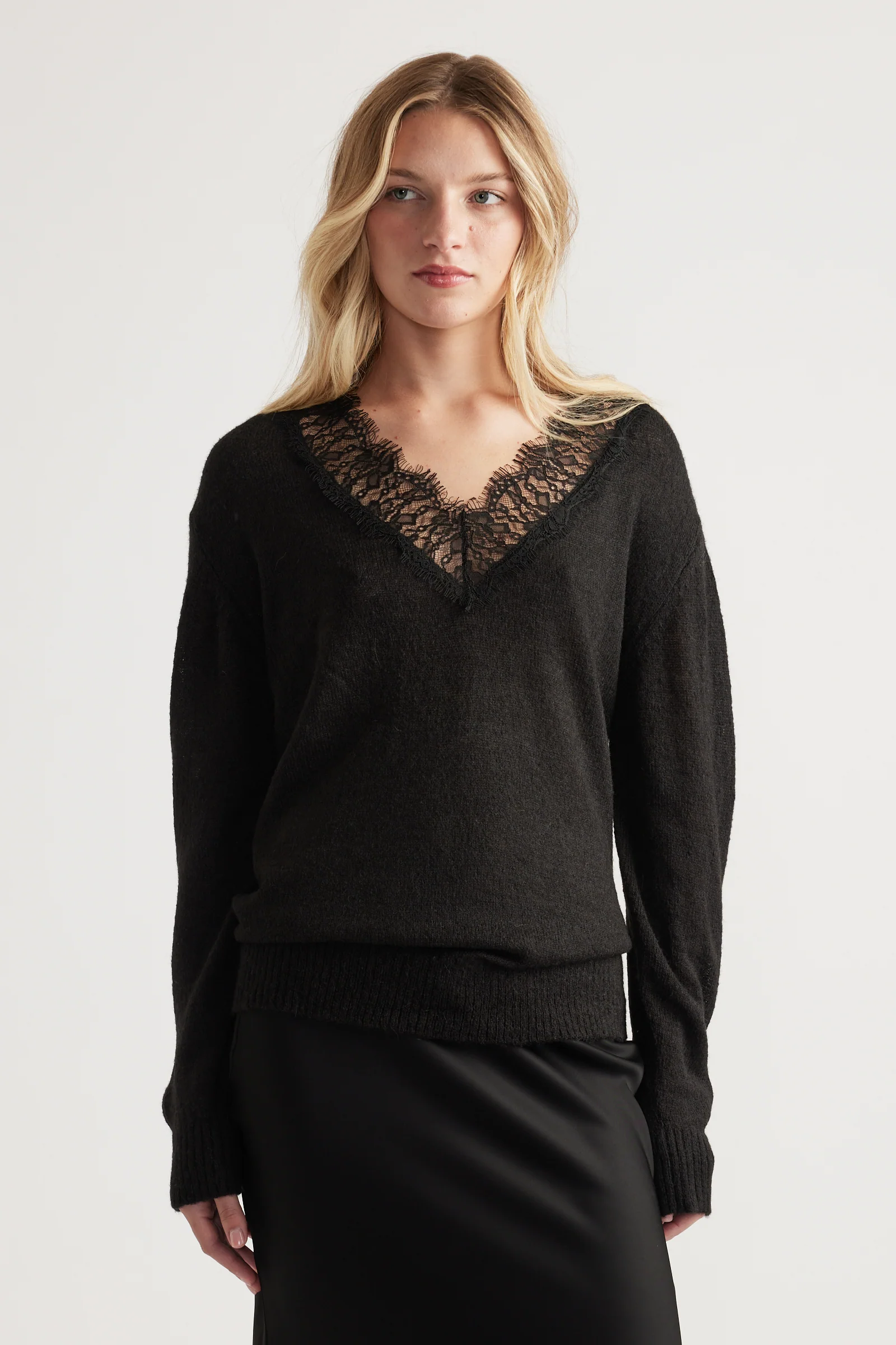 Celia Lace Trim V Neck Jumper - Image 2