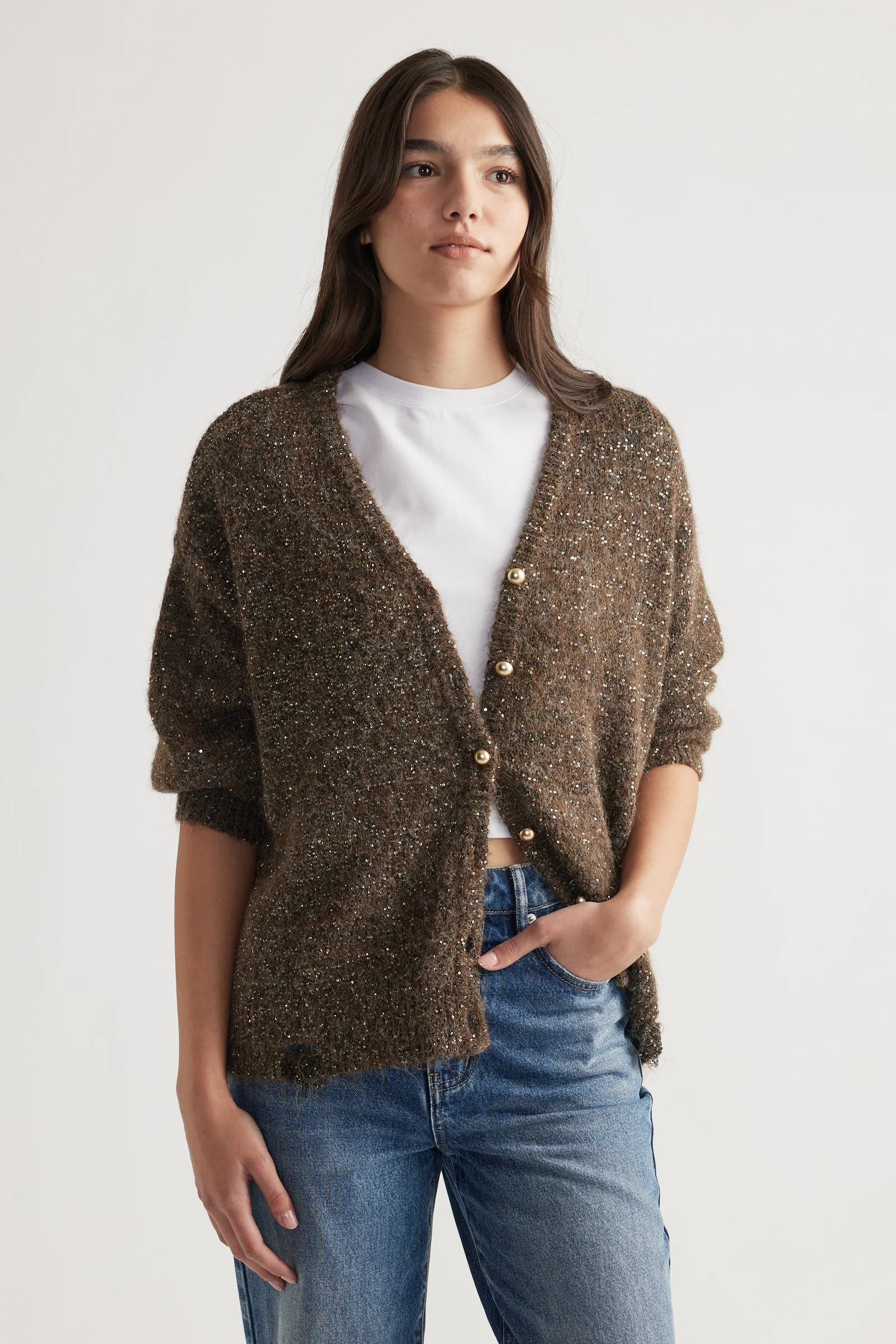 Gia Distressed Sequin Cardigan - Image 2