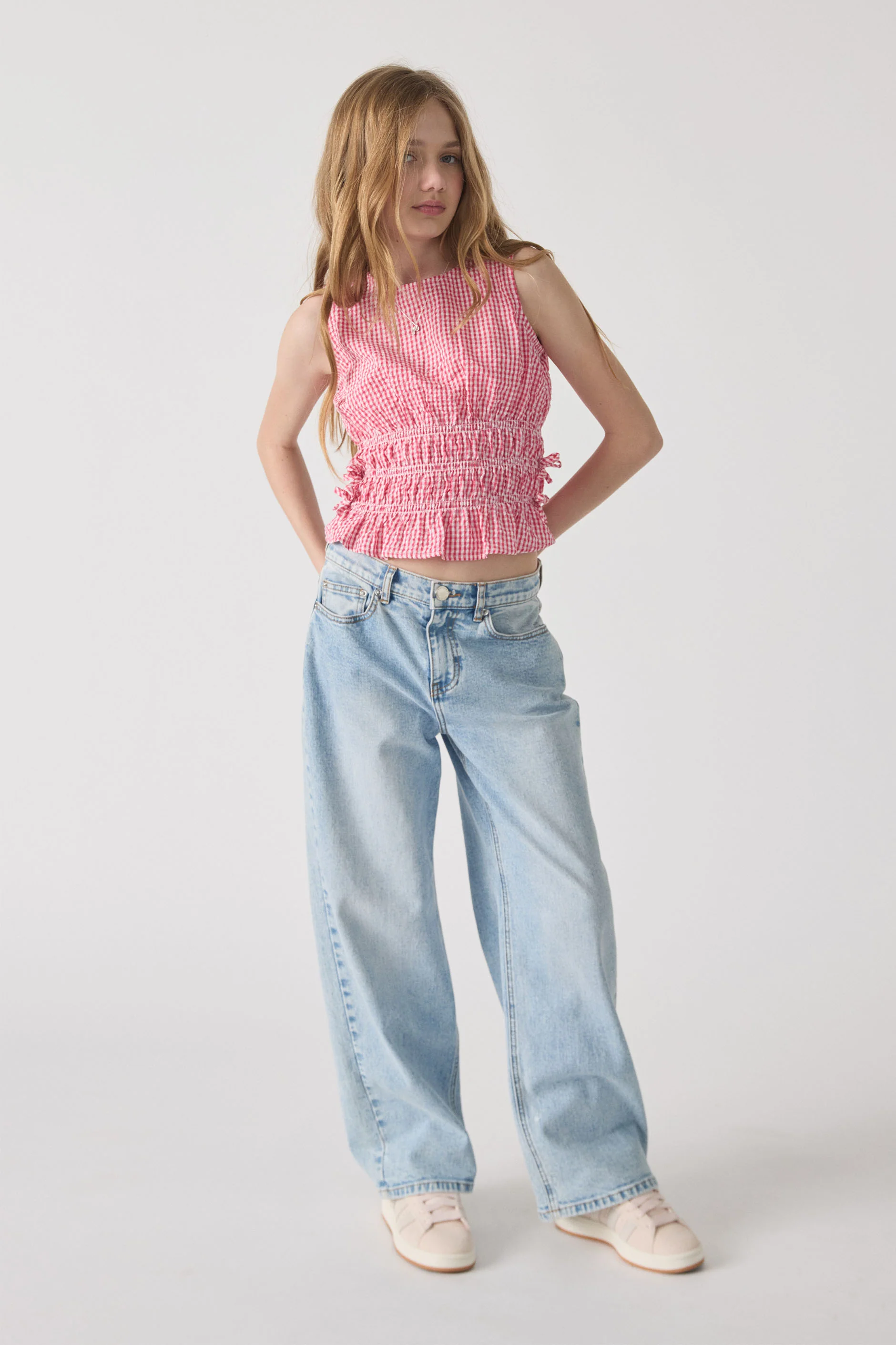 Girls Ash Gingham Tie Top