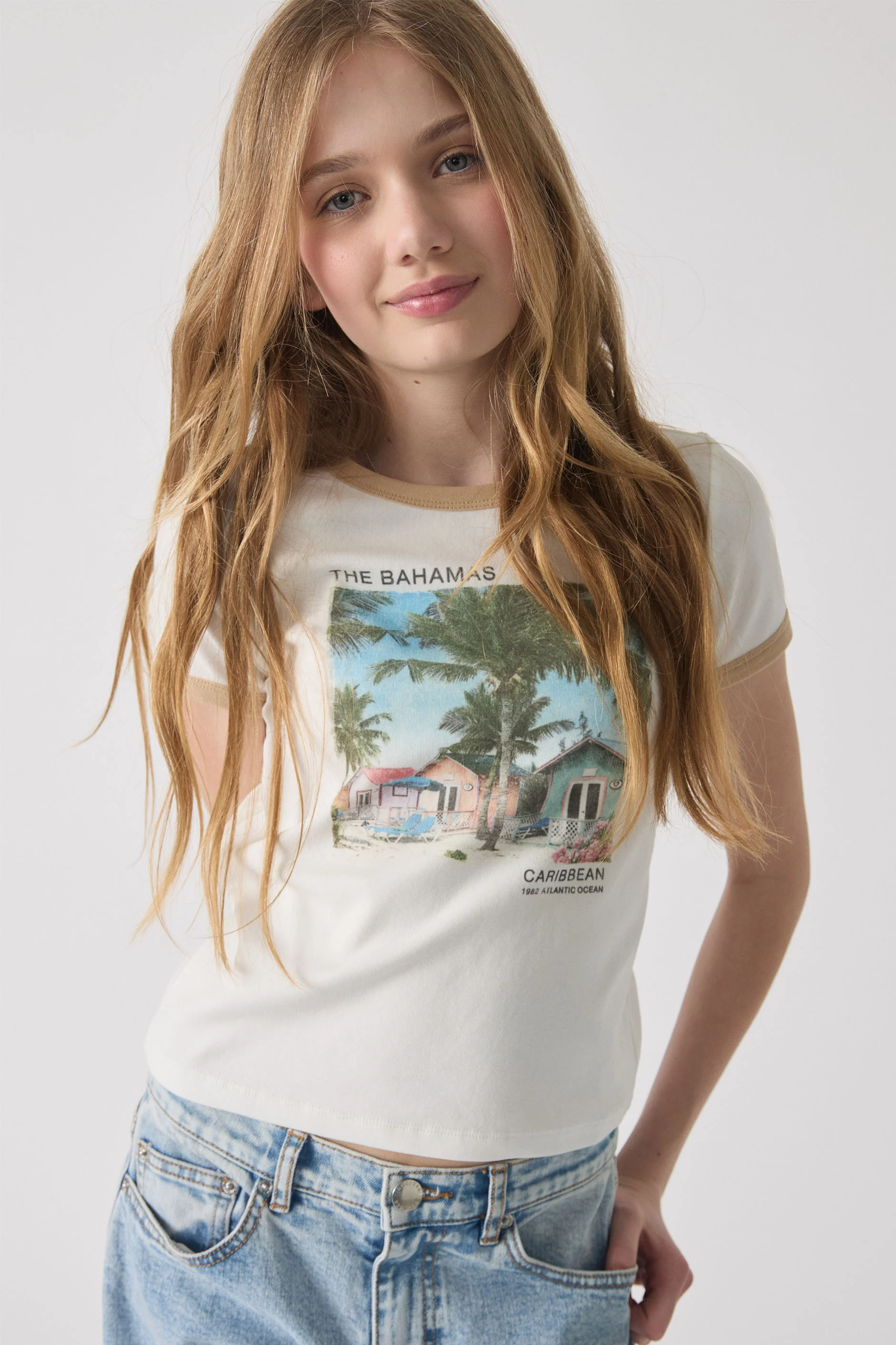 Girls Bahamas Crop Ringer Tee - Image 2