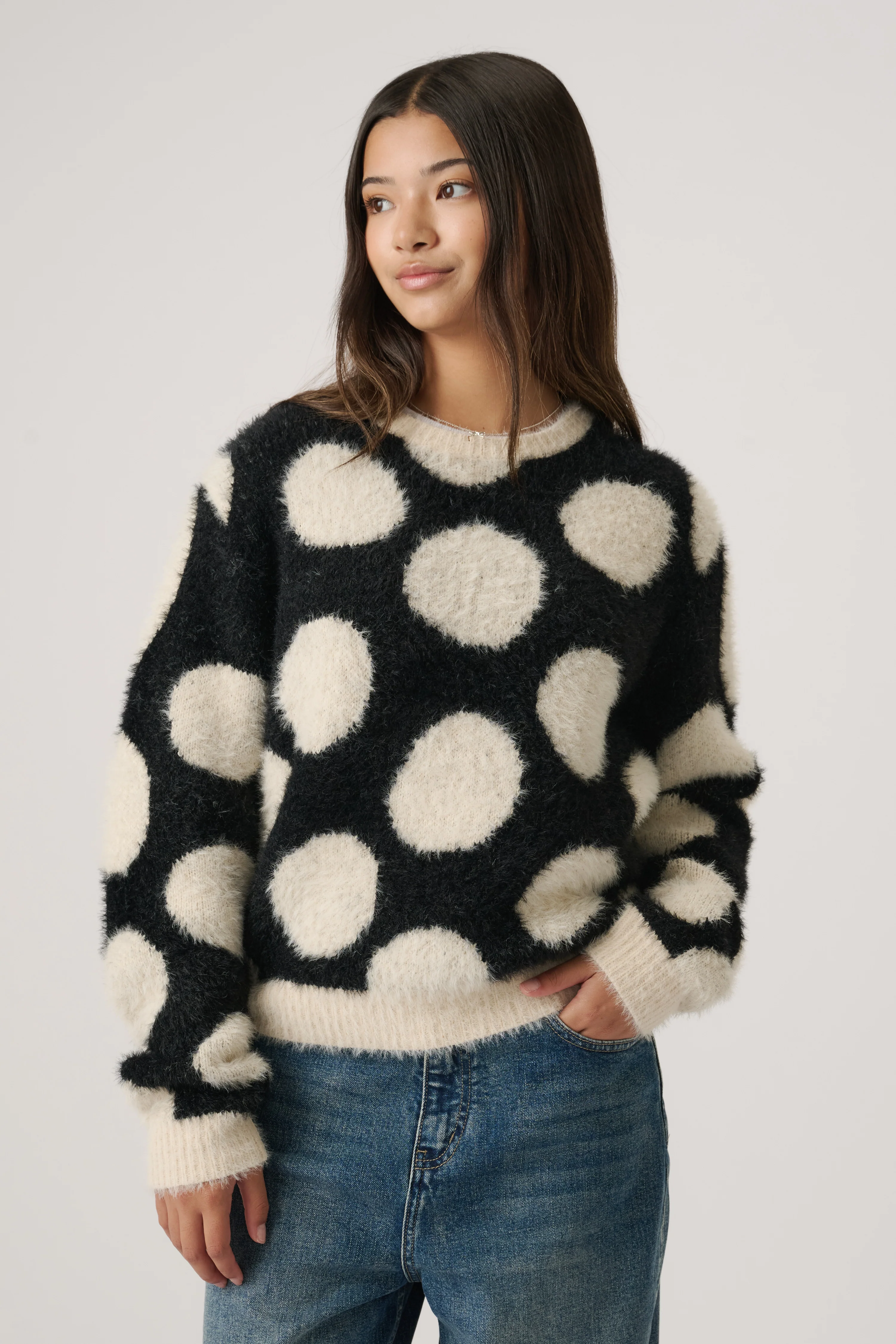 Girls Fluffy Crew Knit Jumper - Image 2