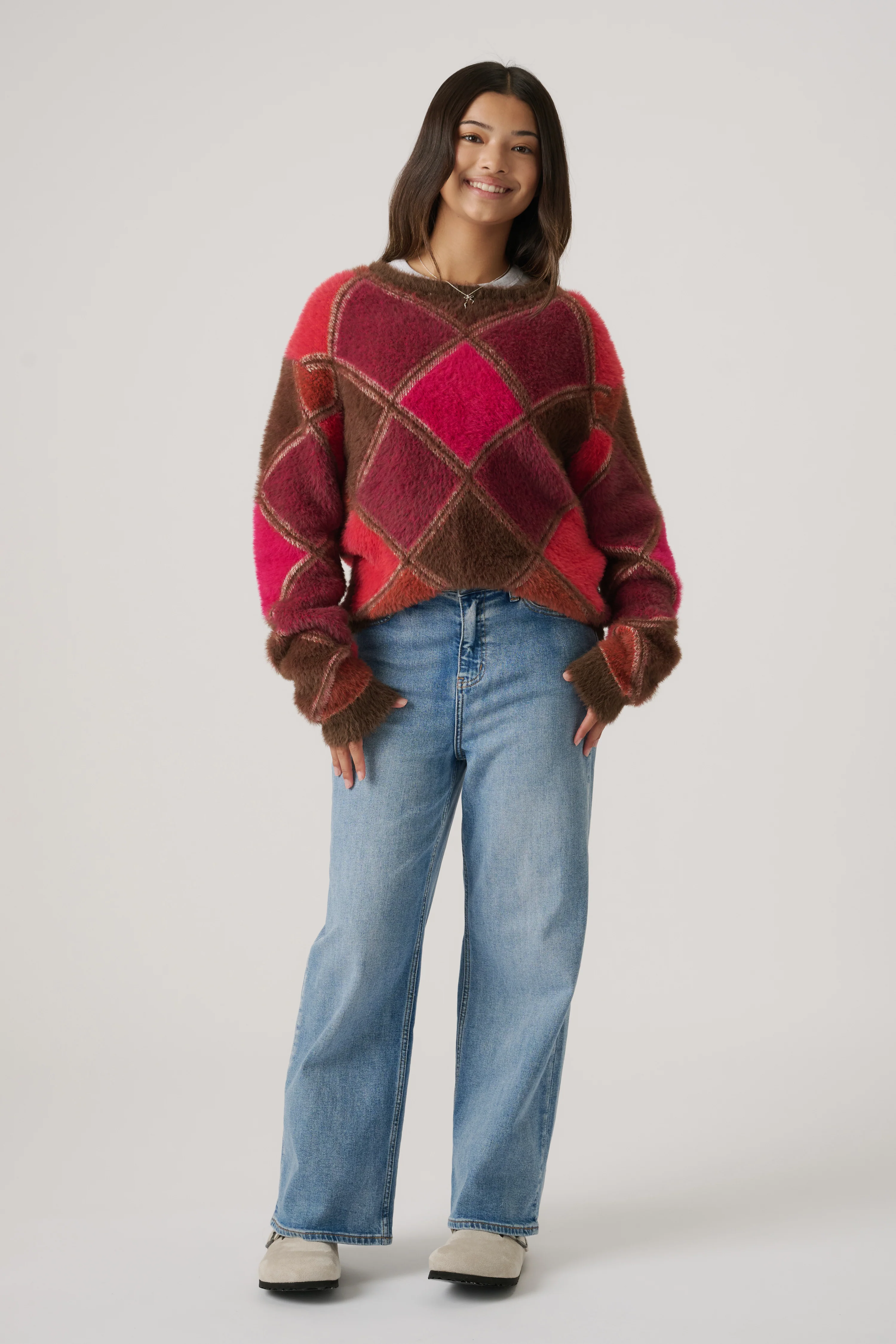 Girls Fluffy Crew Knit Jumper