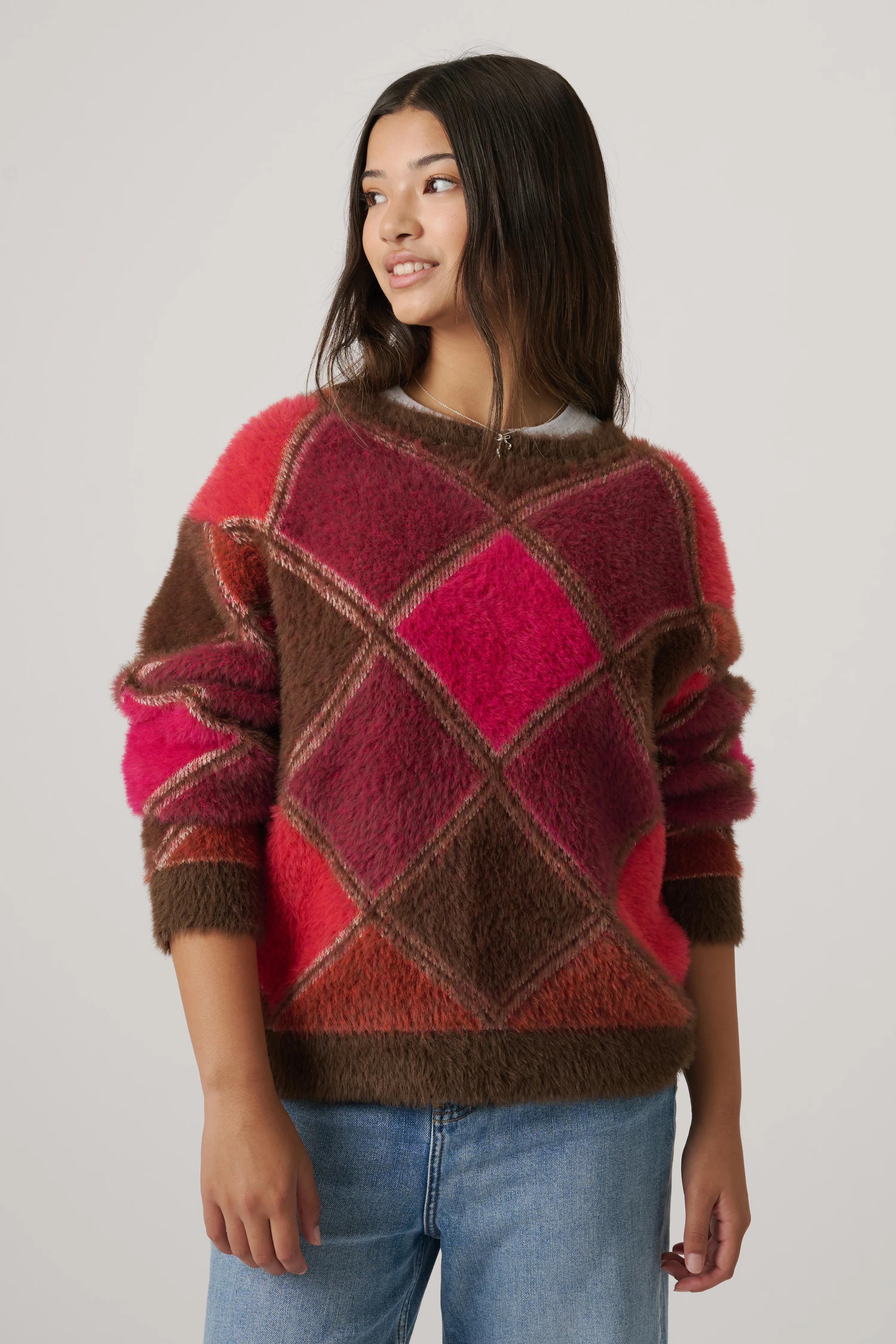 Girls Fluffy Crew Knit Jumper - Image 2