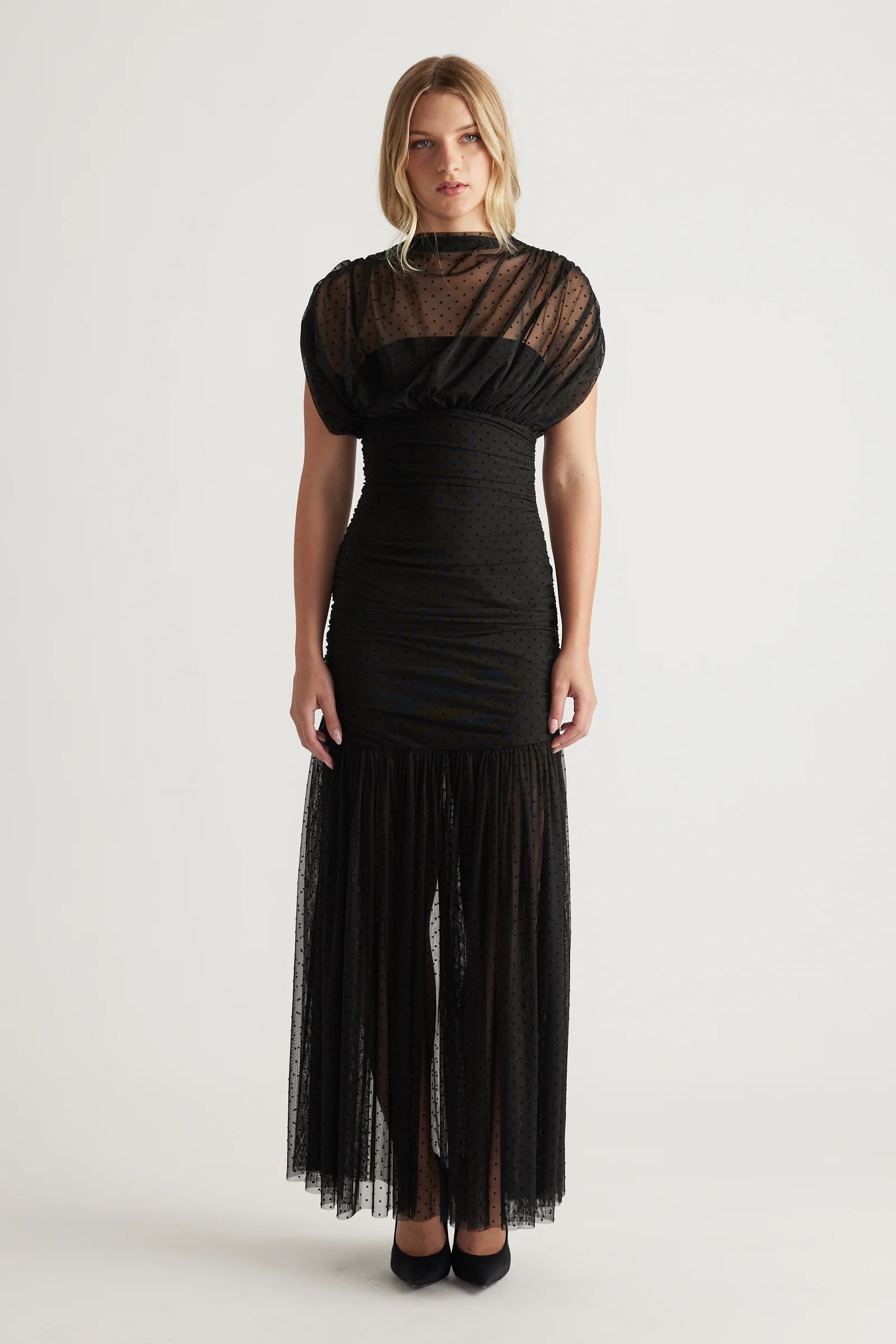 High Neck Mesh Maxi Dress