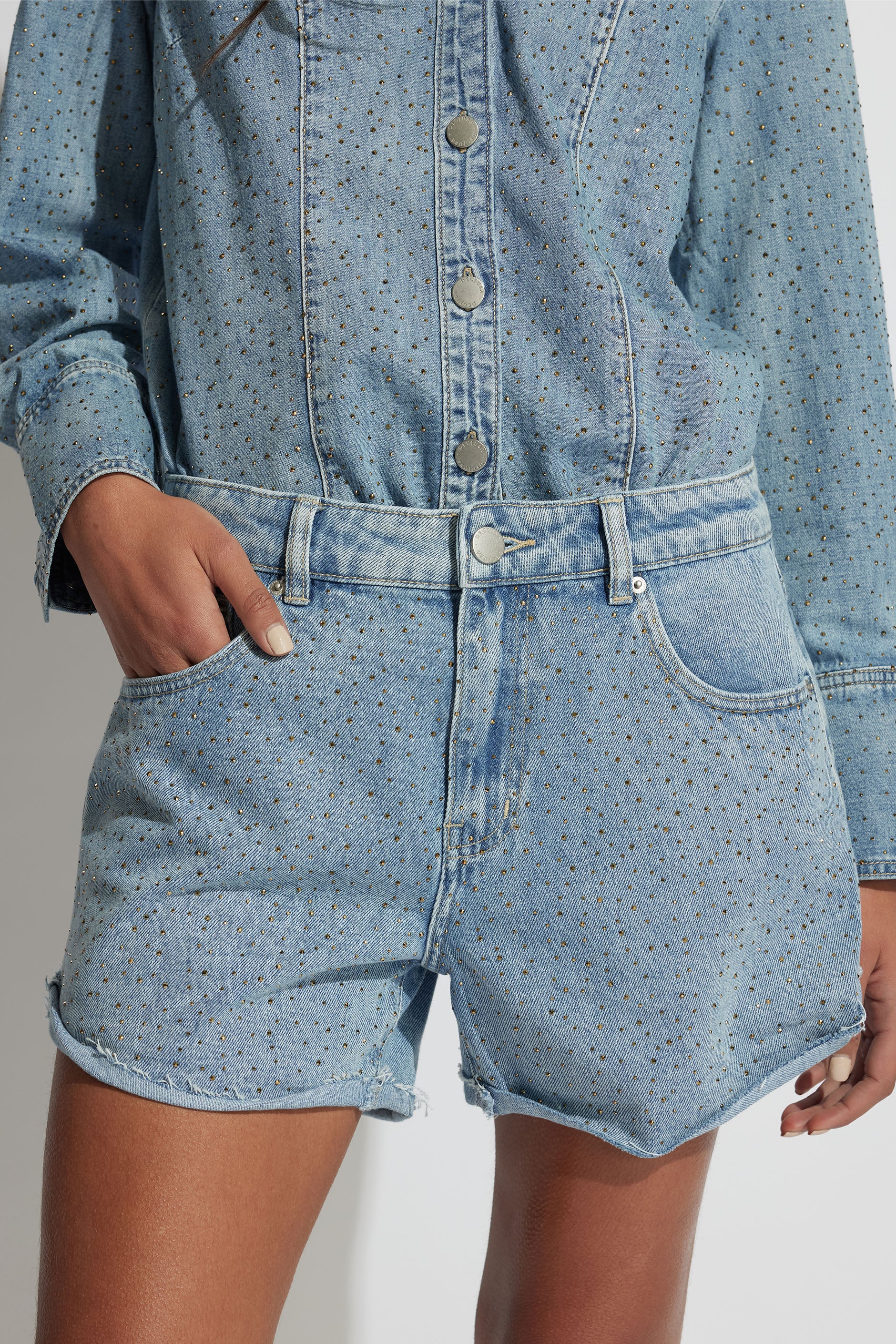 Isabel Rhinestone Denim Short - Image 2