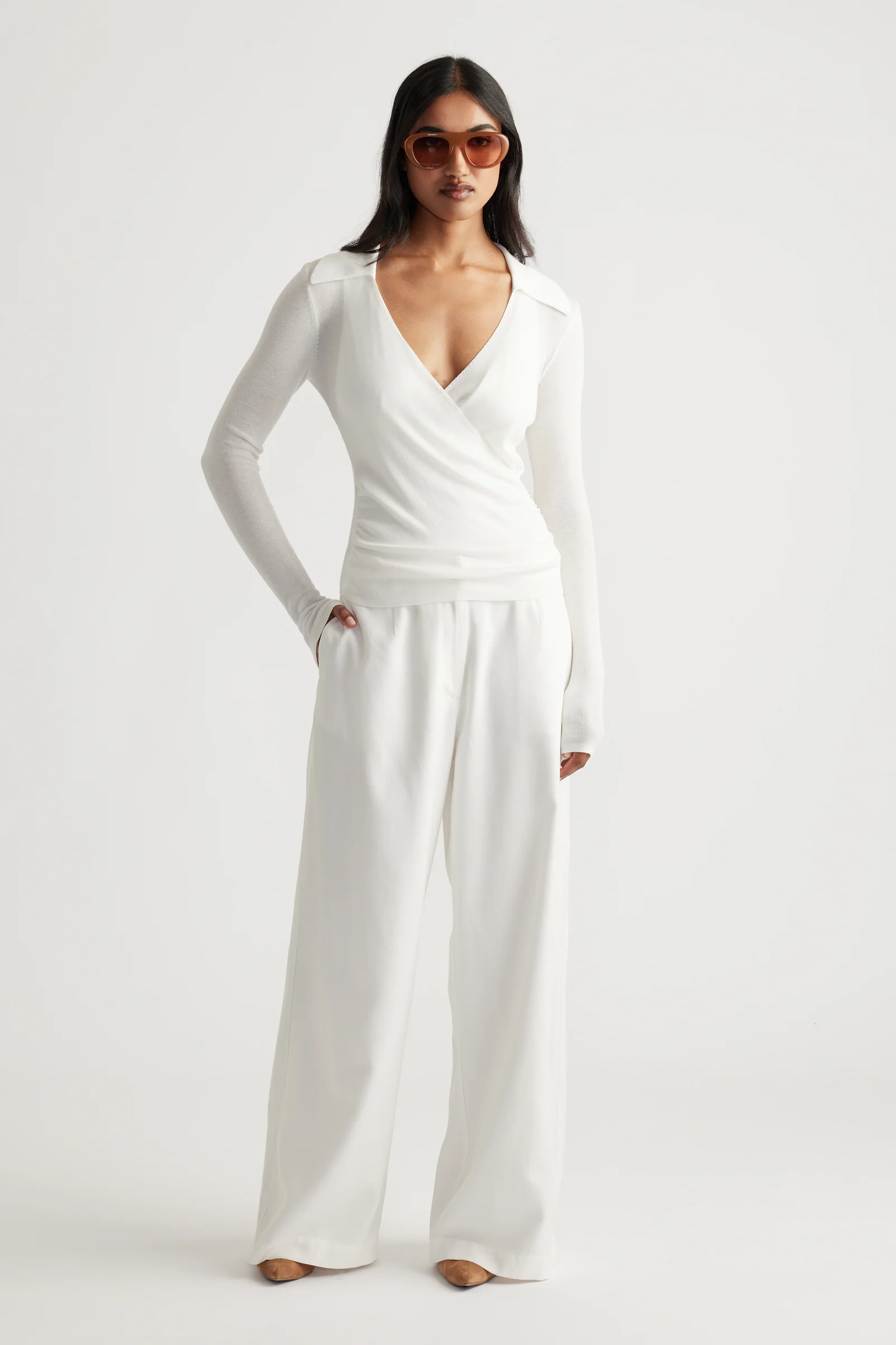 Kendra Crossover Fine Knit Top