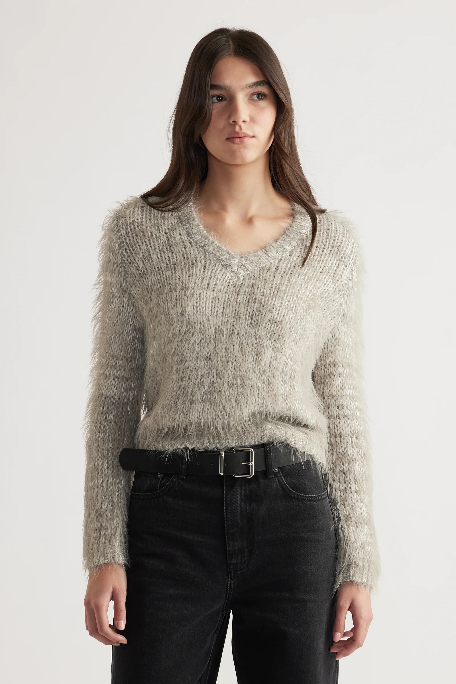 Mai Fluffy V Neck Knit Jumper