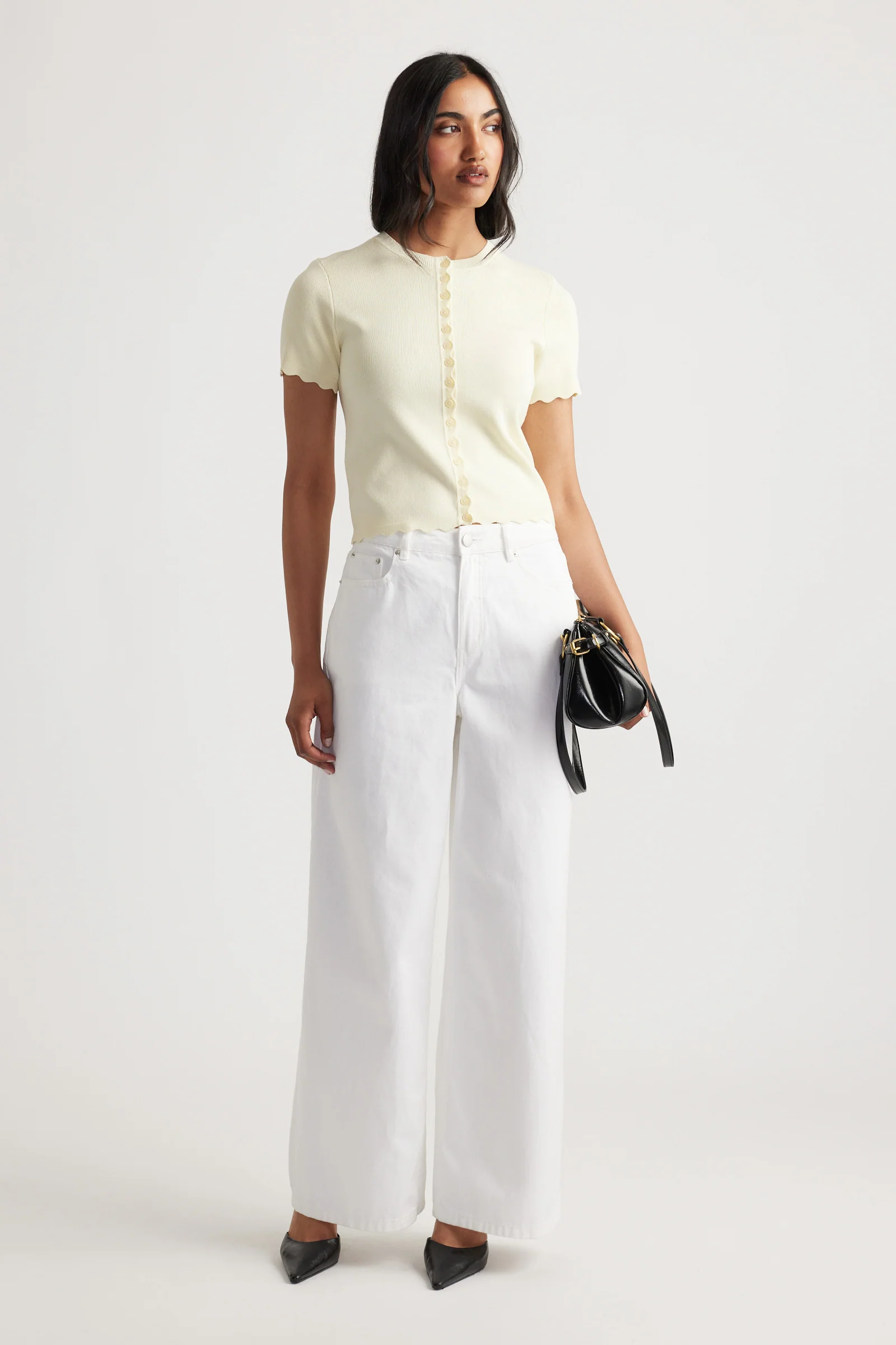 Maya Scallop Trim Button Top