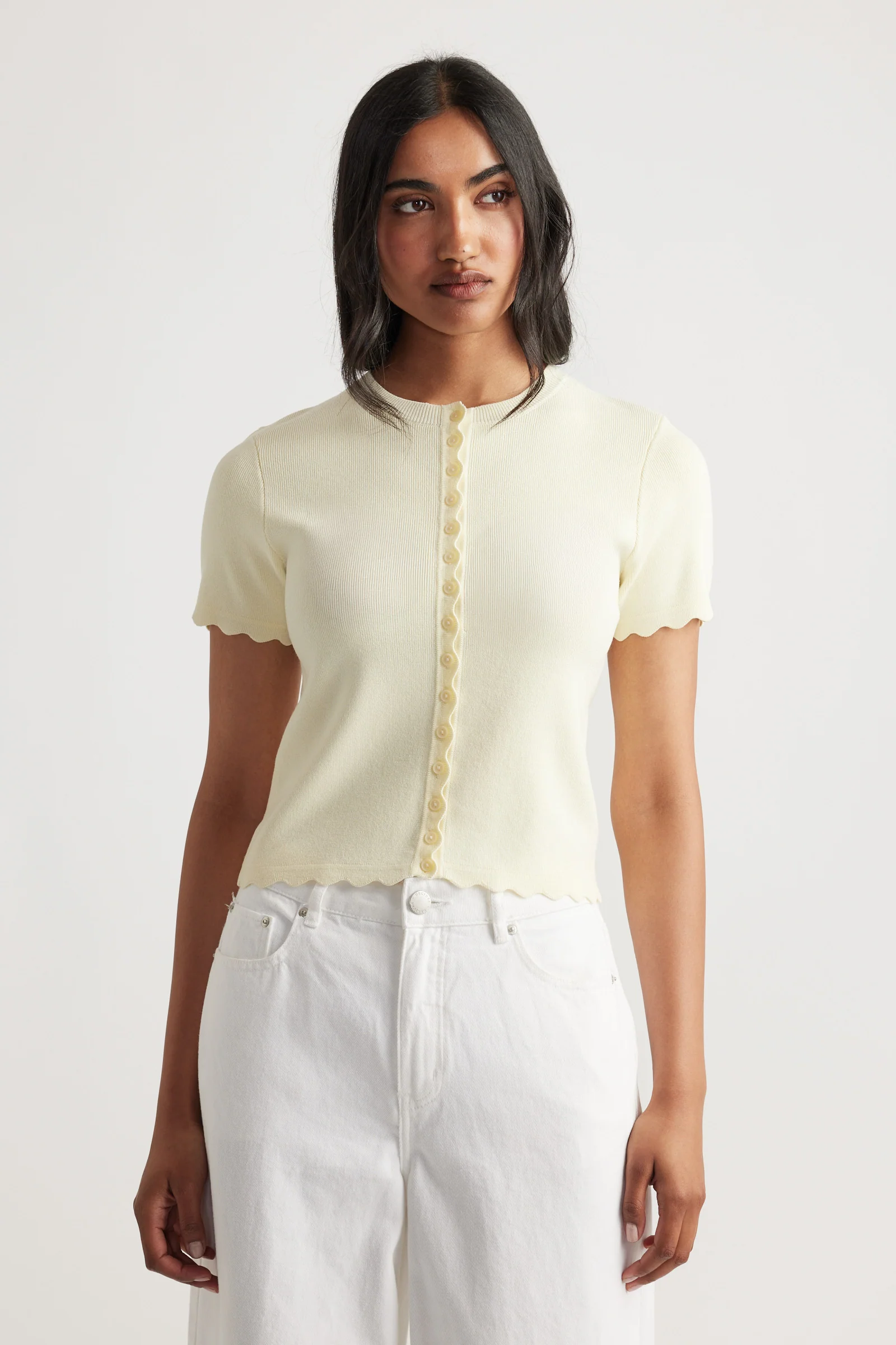 Maya Scallop Trim Button Top - Image 2