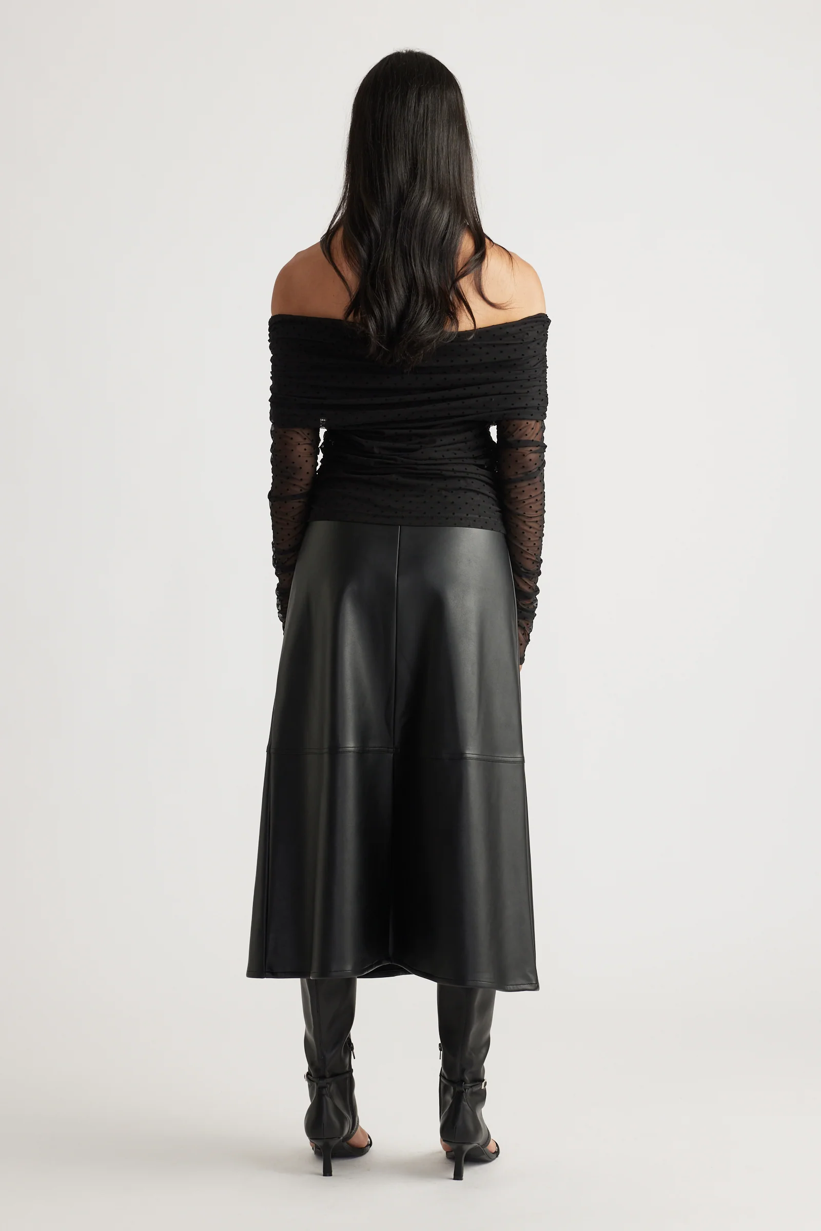 Off Shoulder Ruched Mesh Top - Image 3