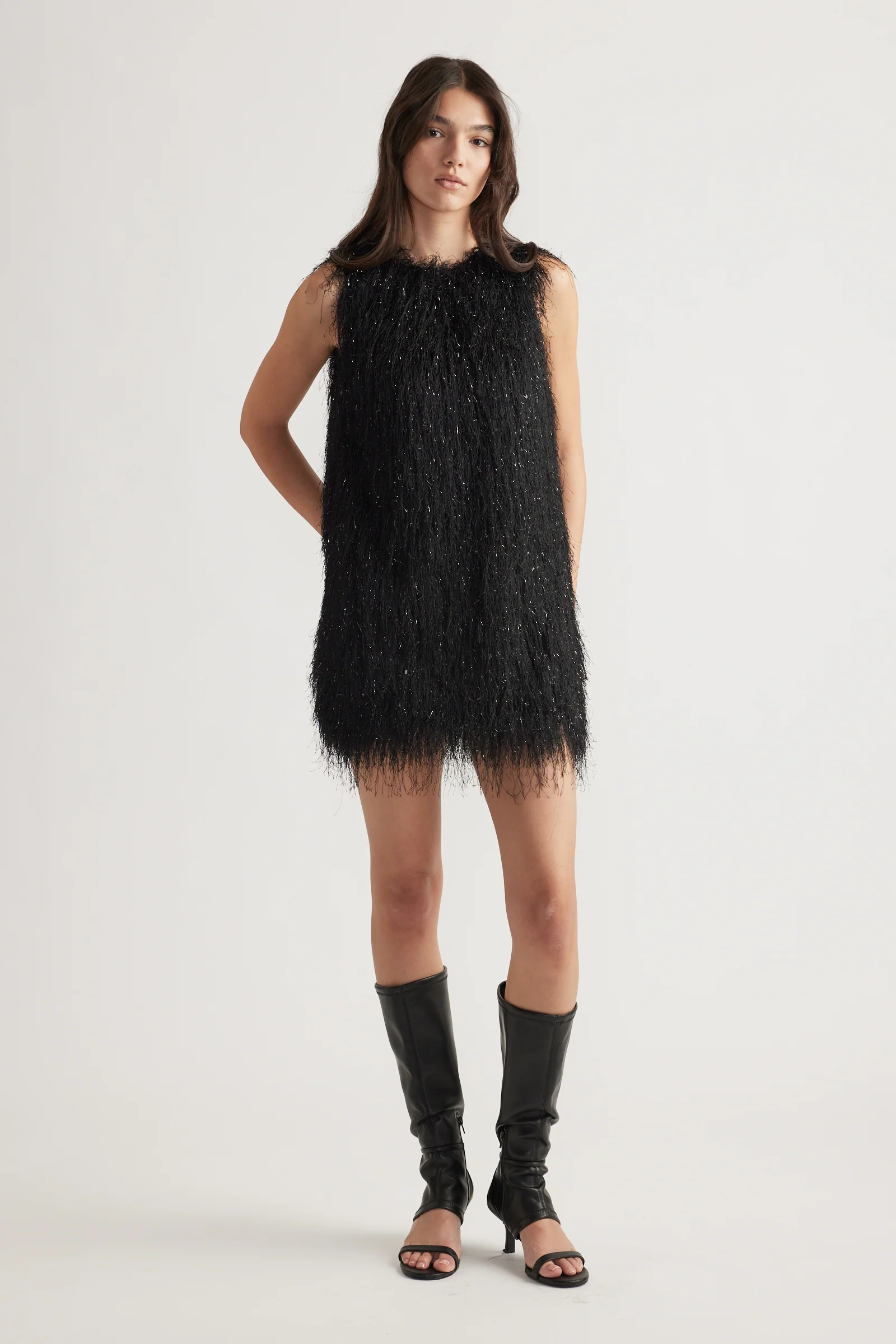 Rue Lurex Fringed Mini Dress