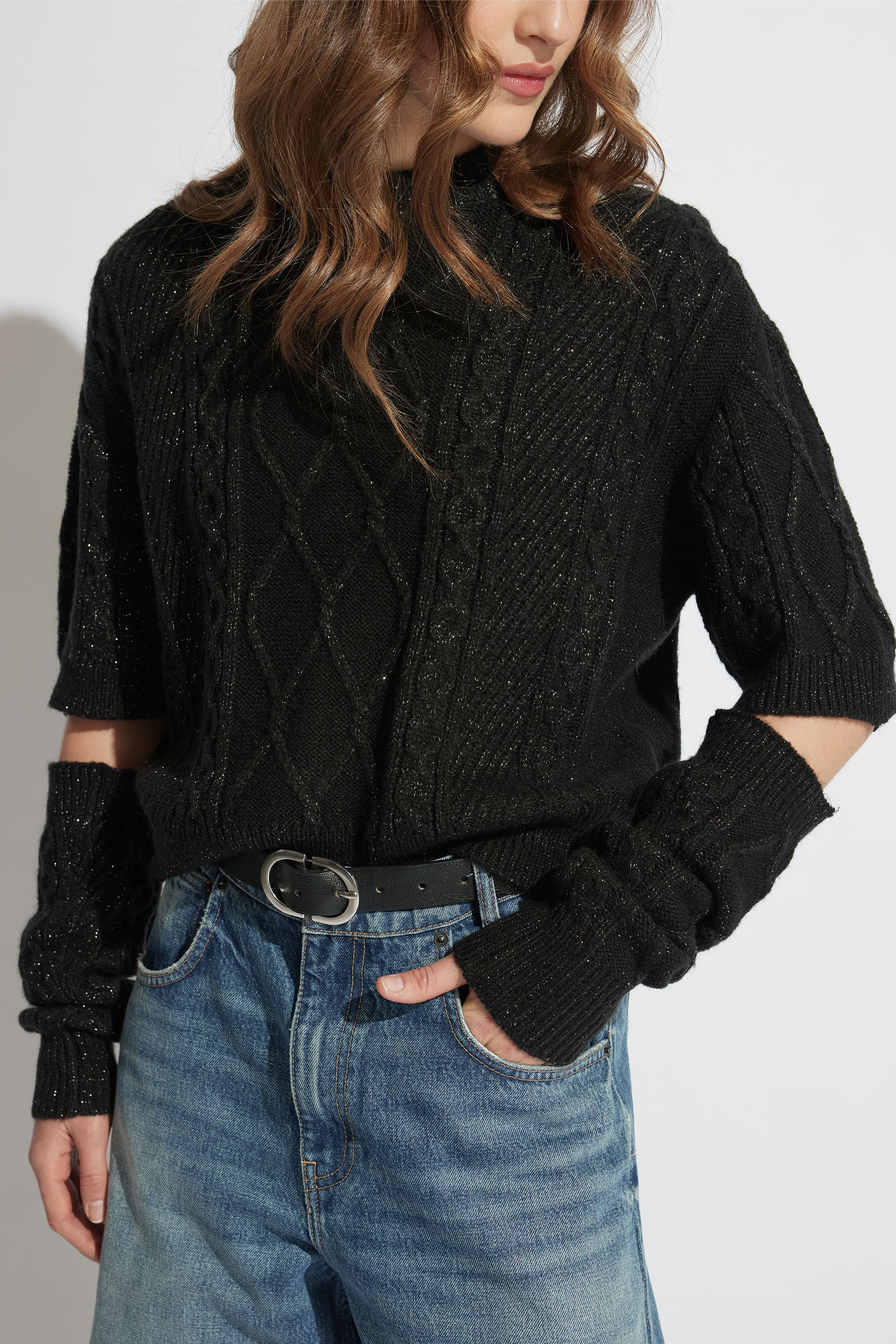 Sasha Lurex Cable Knit Jumper - Image 2