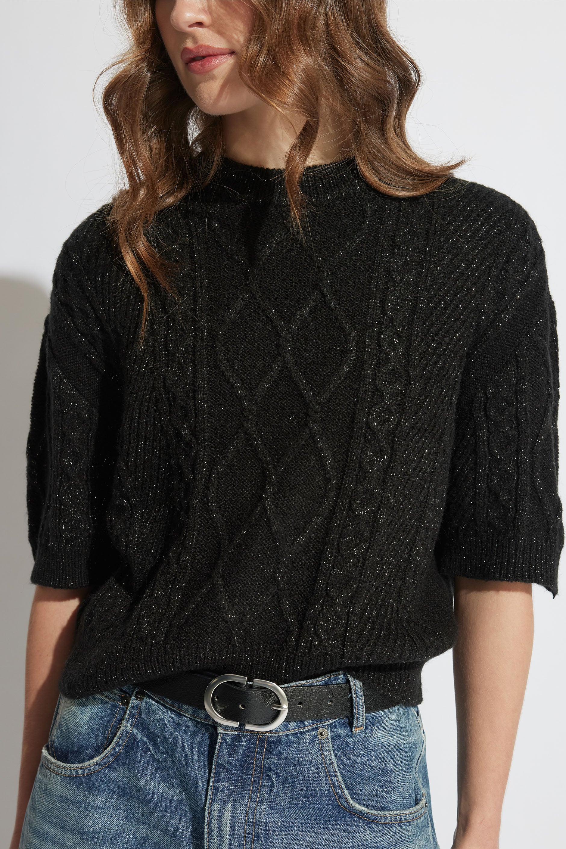 Sasha Lurex Cable Knit Jumper - Image 3