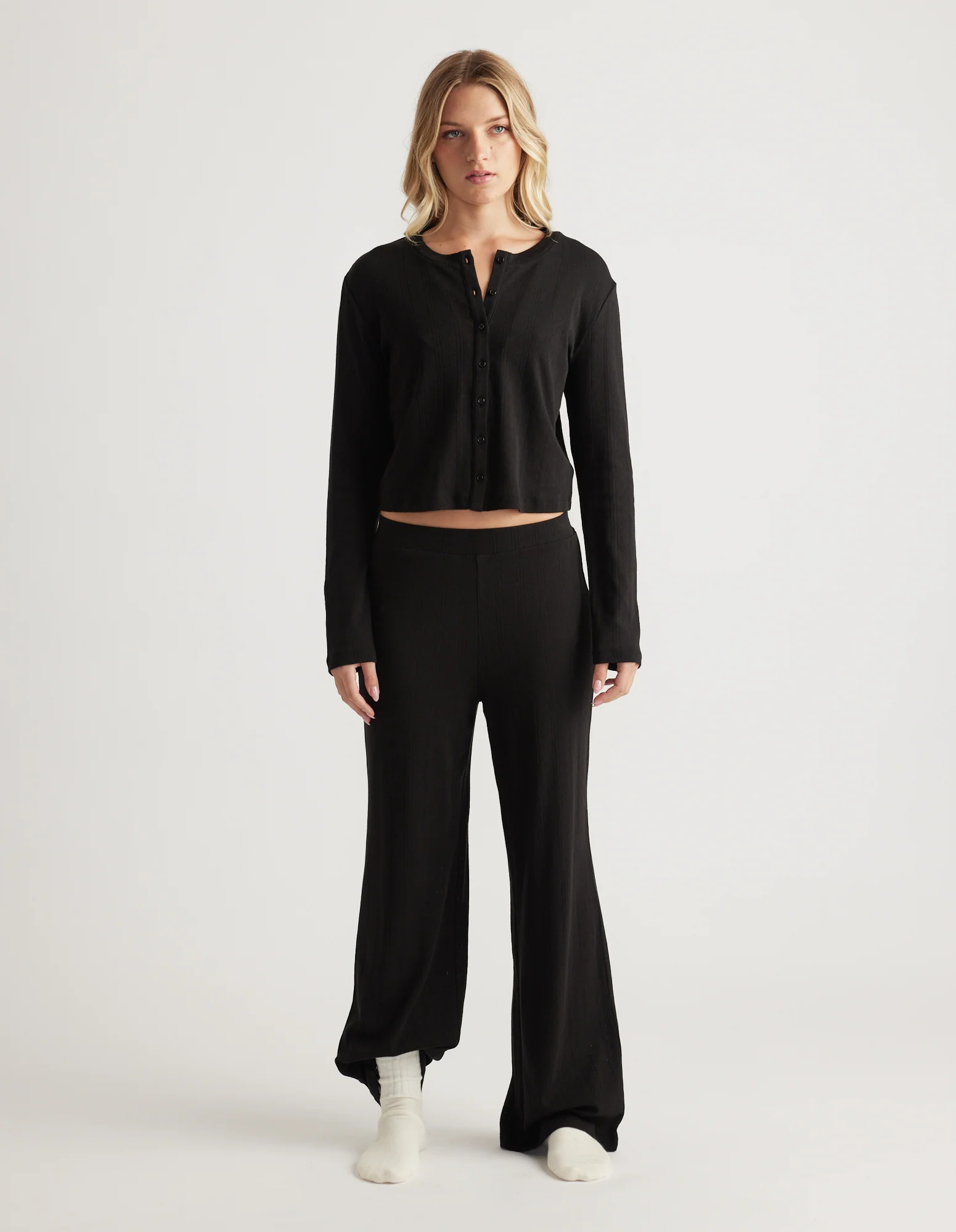 Sleep Pointelle Wide Leg Pants