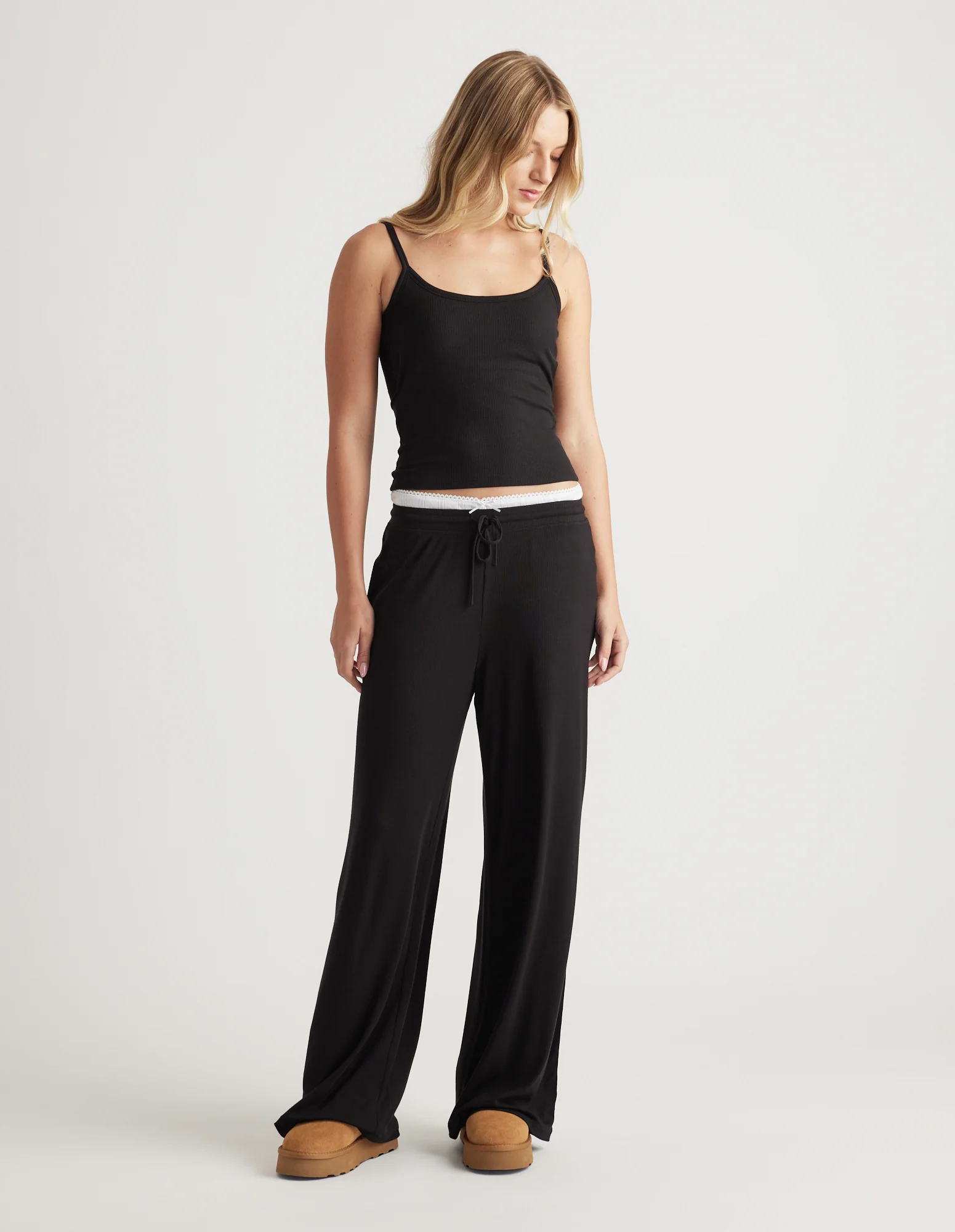Sleep Ribbed Wide Leg Pants