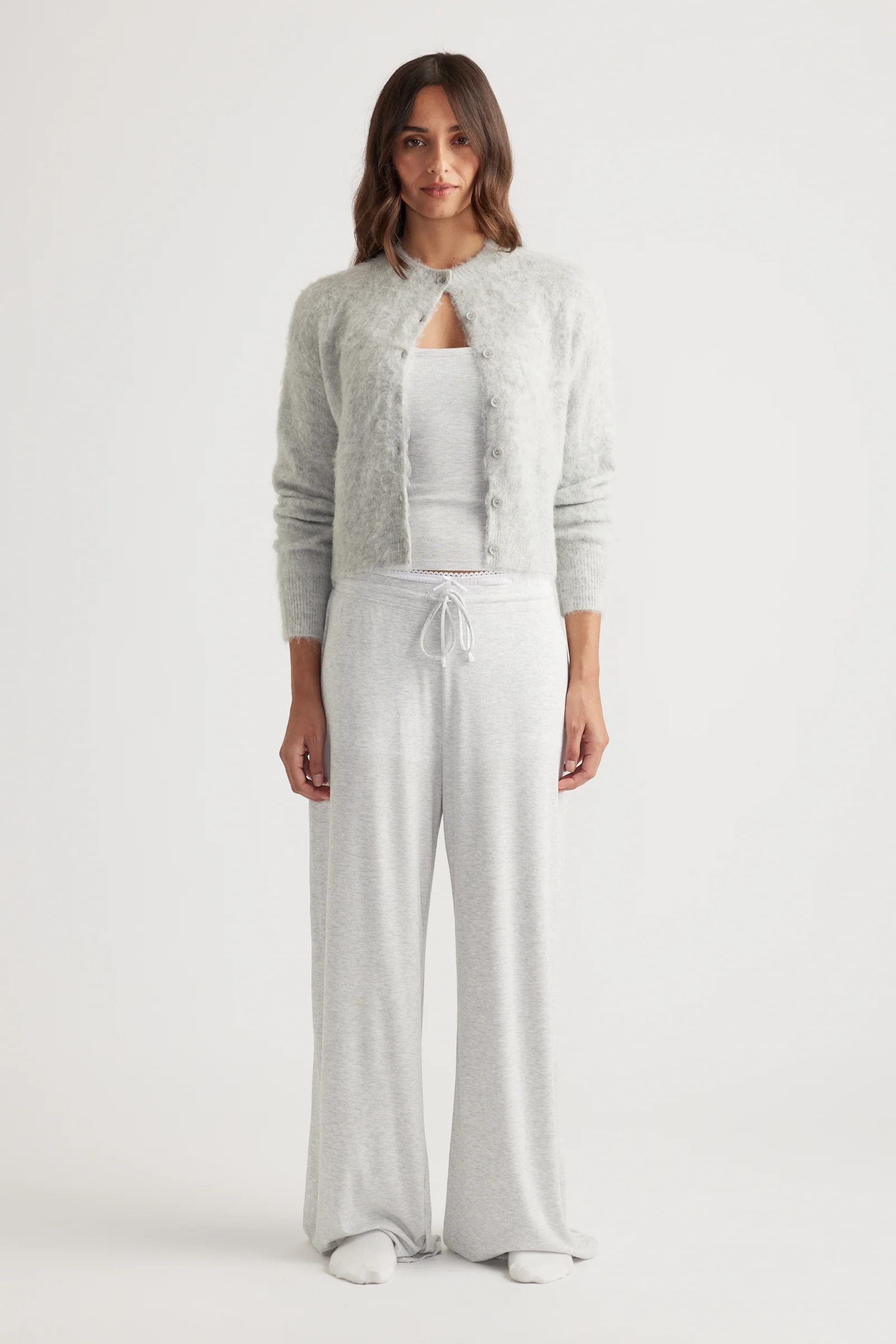 Sleep Ribbed Wide Leg Pants